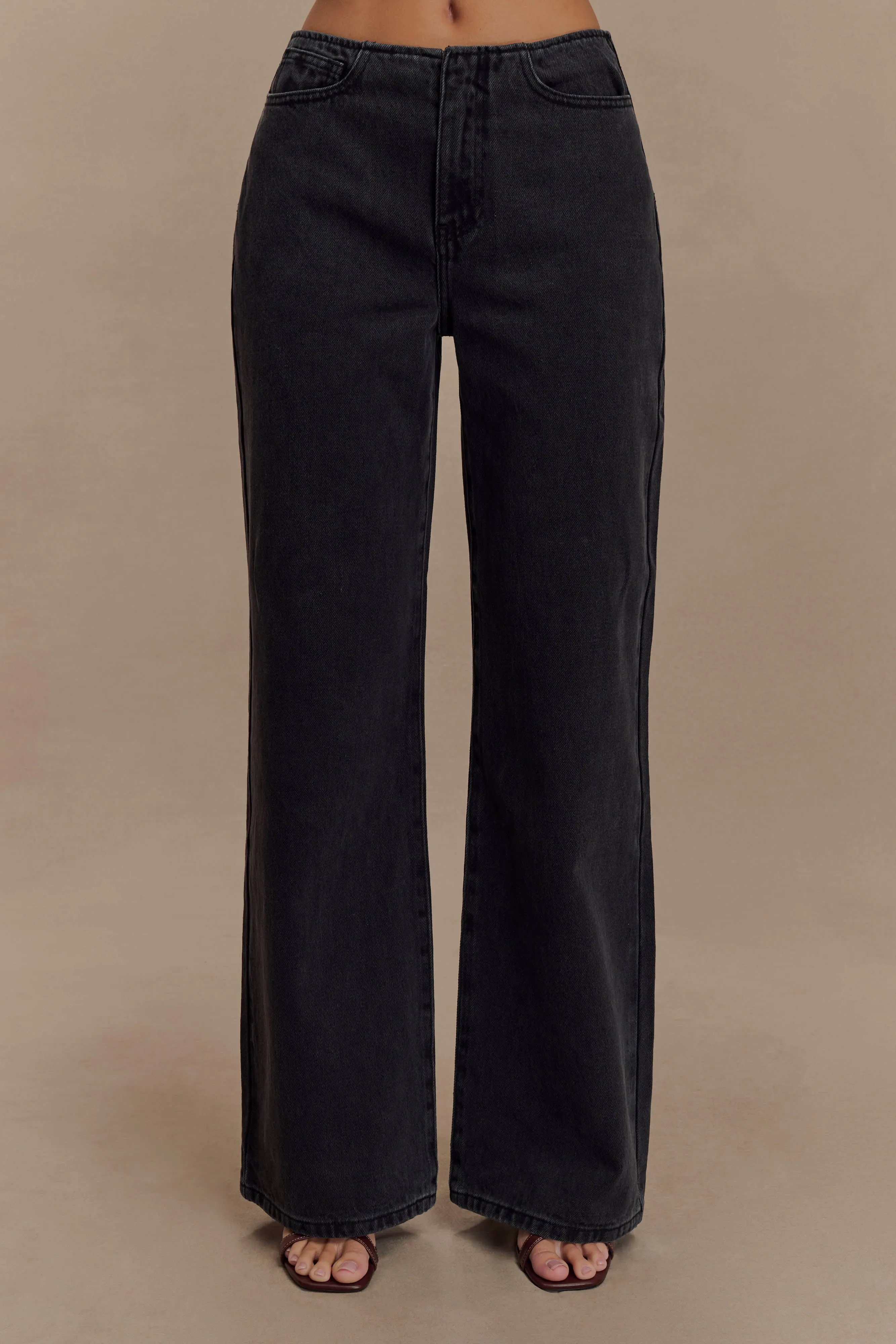 Caitlin Mid Rise Denim Jeans - Washed Black Anti Fade Technology