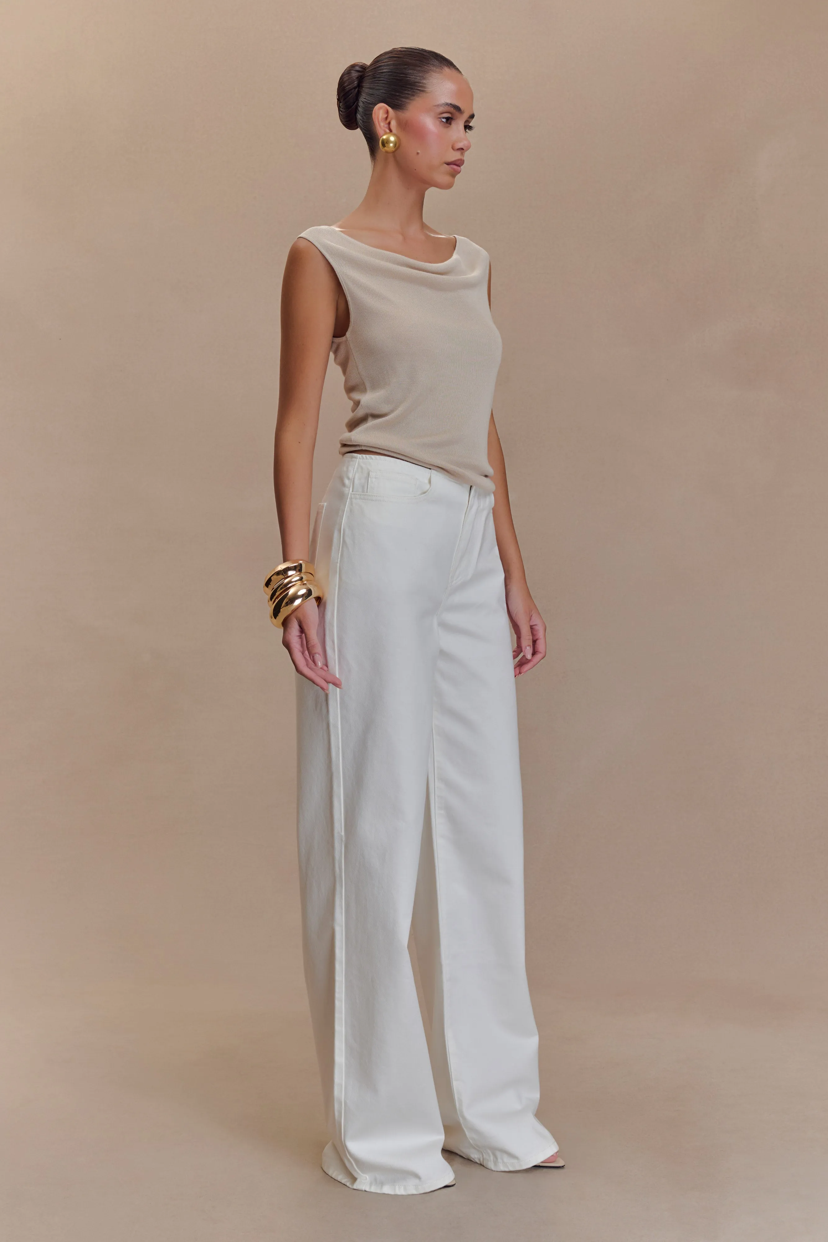 Caitlin Mid Rise Denim Jeans - White Multi Layer Knee Reinforcement Party Look Sunny Vibes Couple Look