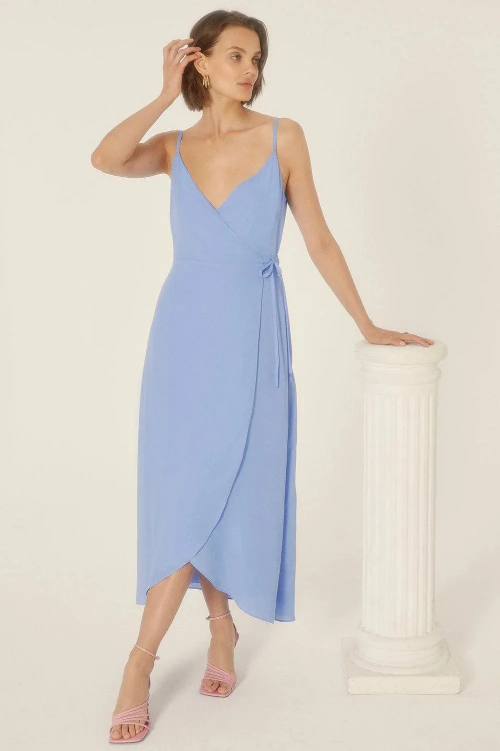 Belted-Style Summer Friendly Cami Midi Wrap Dress
