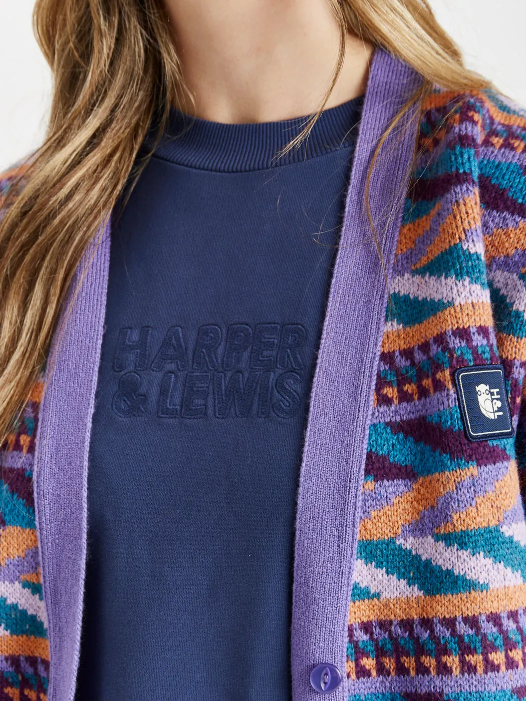 Floral Print product fringe edginess Camille Oversized Sweater Navy