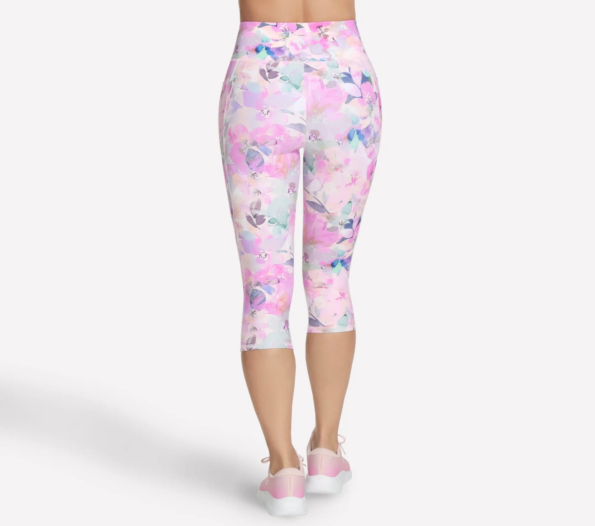 NonChafingEdges Comfy Essentials Wear Capri Leggings | Peach Seascape Floral | 0801B1