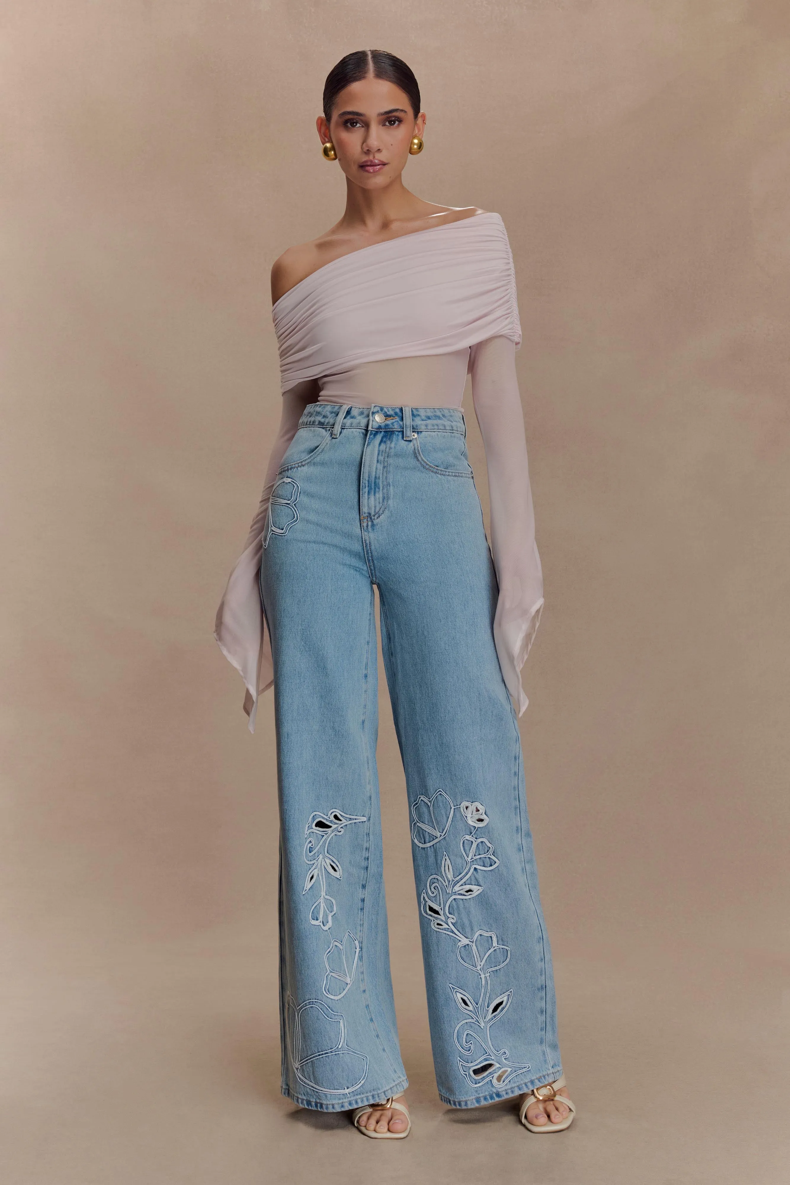 Clean Style Carmella Embroided Jeans - Mid Blue