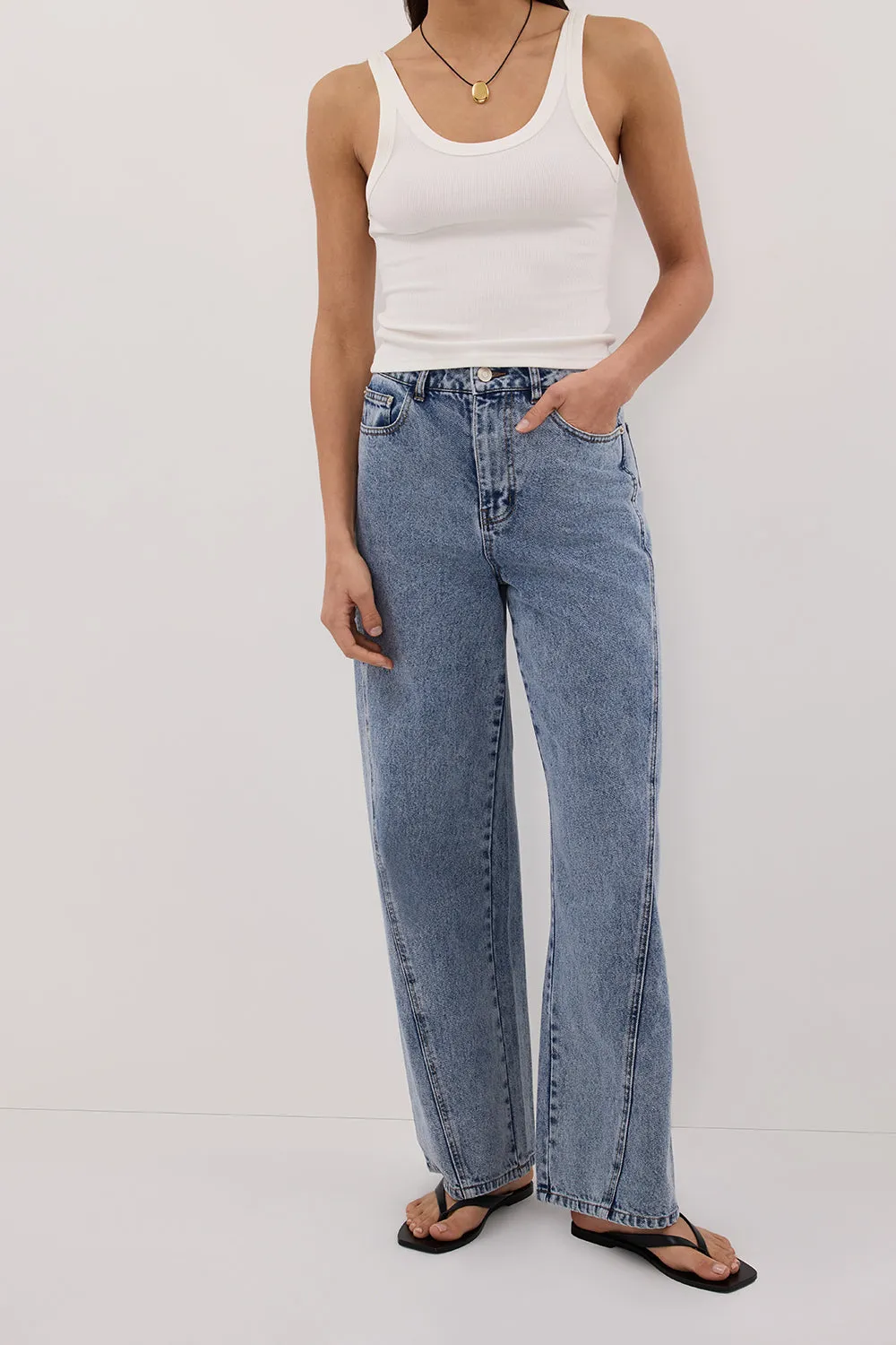 Organic Cotton Comfy Option CARSON MID BLUE WIDE LEG JEAN