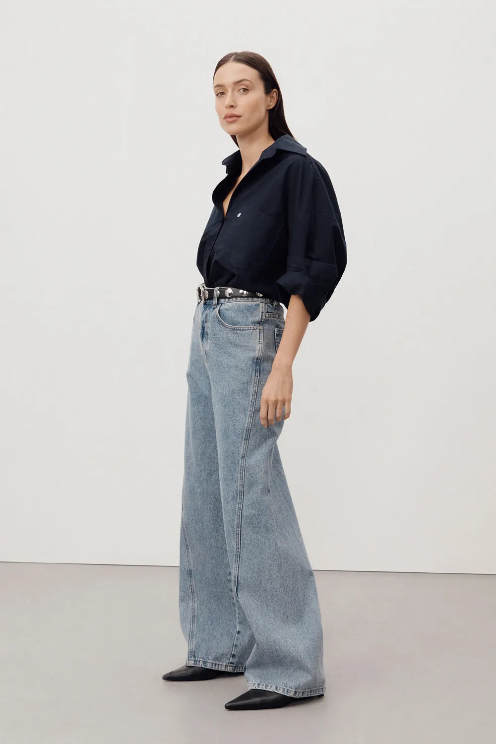 CARSON MID BLUE WIDE LEG JEAN Holiday Vibes High Quality