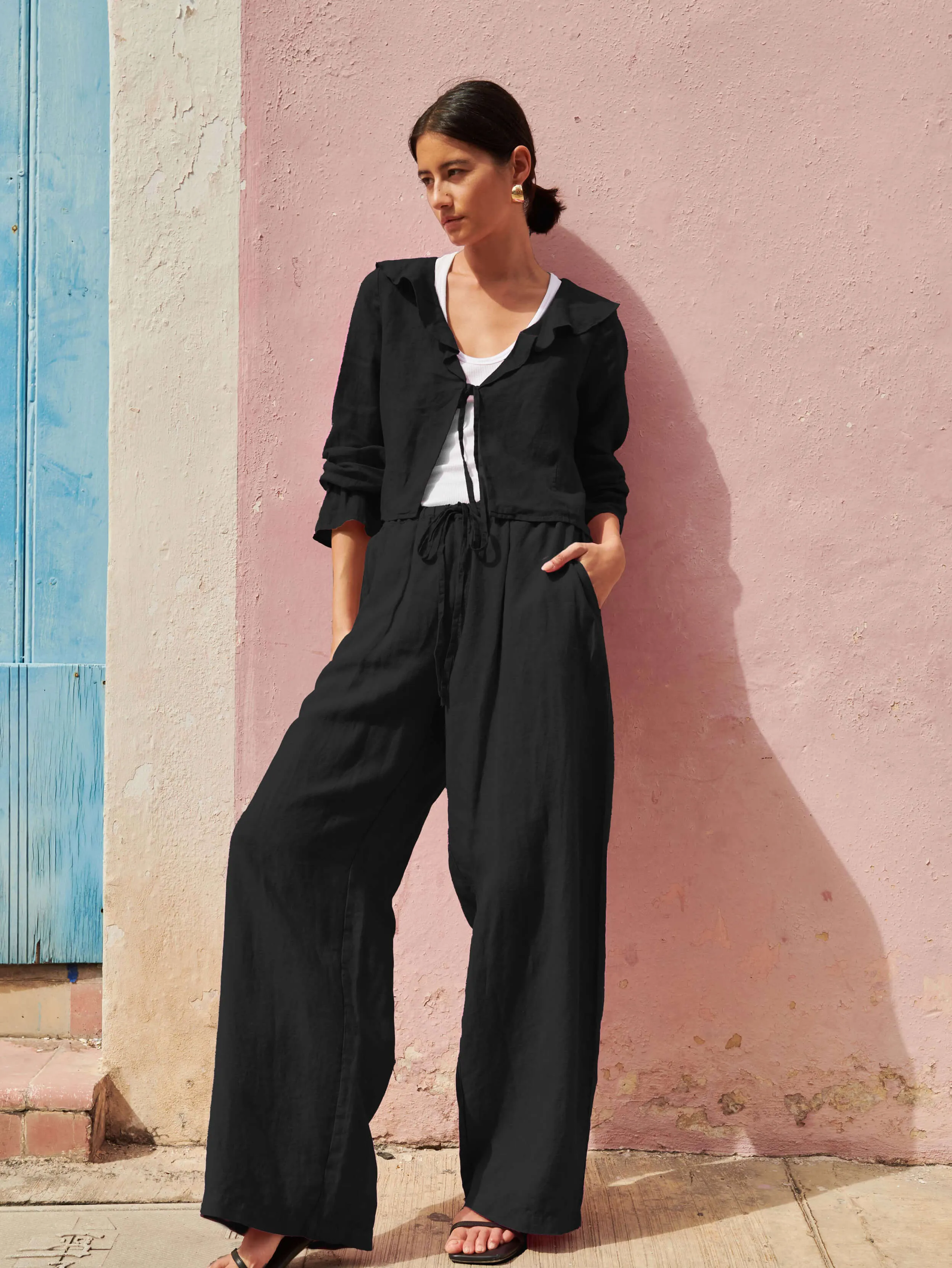 Essential Waist No Ride Up Design Lucia Tie Linen Pant