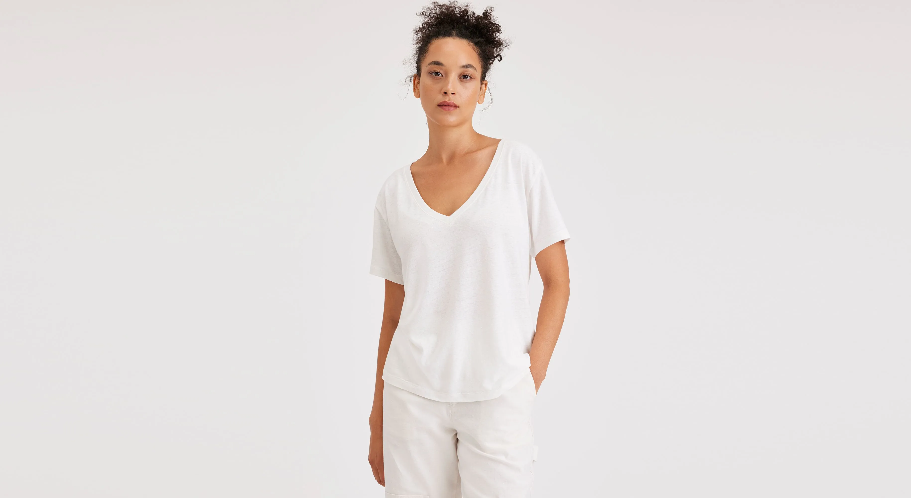 Deep V-Neck Tee, Regular Fit Clean Cut Embroidered