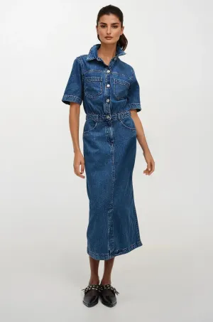 Denim Short Sleeve Midi Utility Dress Comfortable and Chic