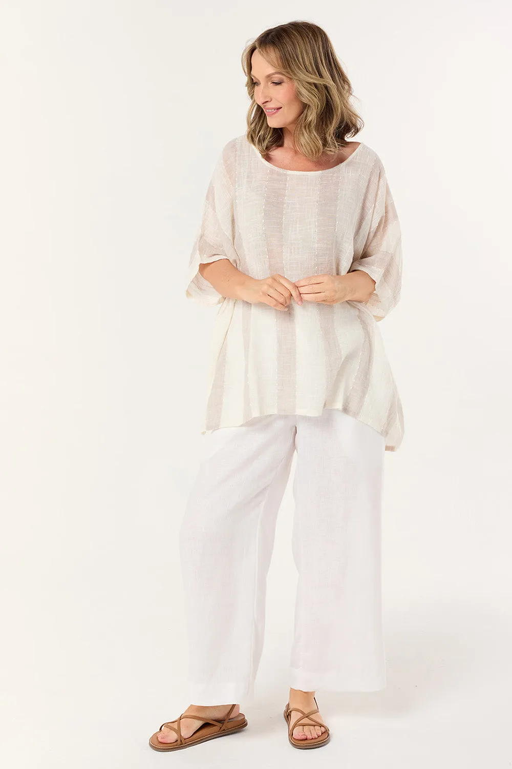Relaxed Style Cherry Oversized Top in Natural Stripe