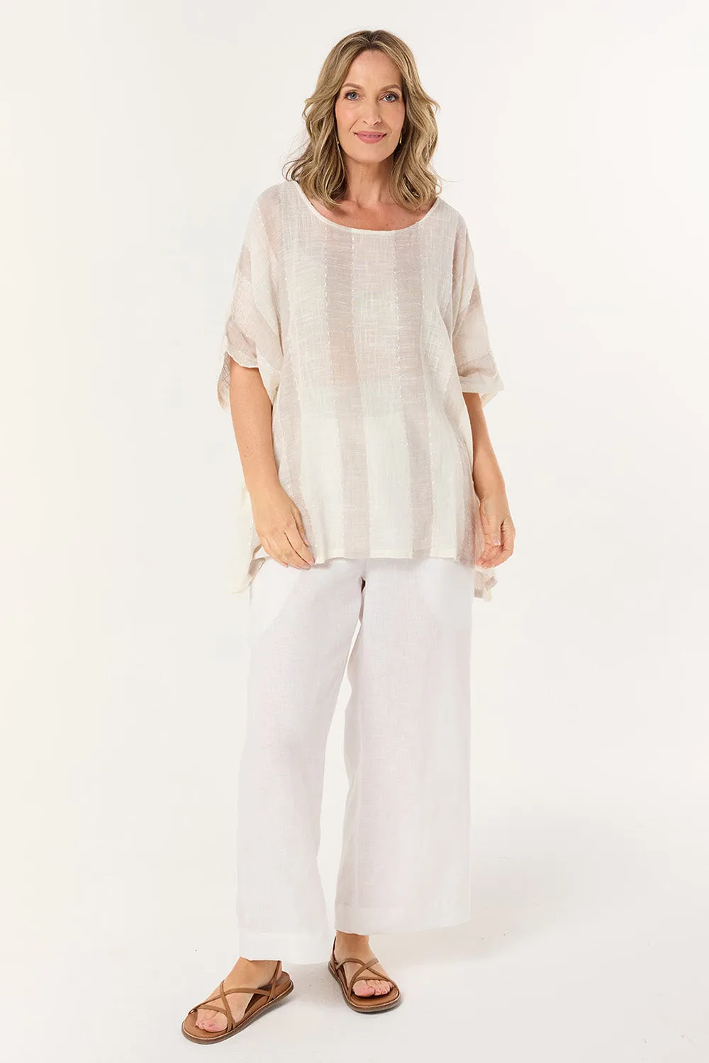 Perfect for Any Outfit Comfy Vibe Cherry Oversized Top in Natural Stripe