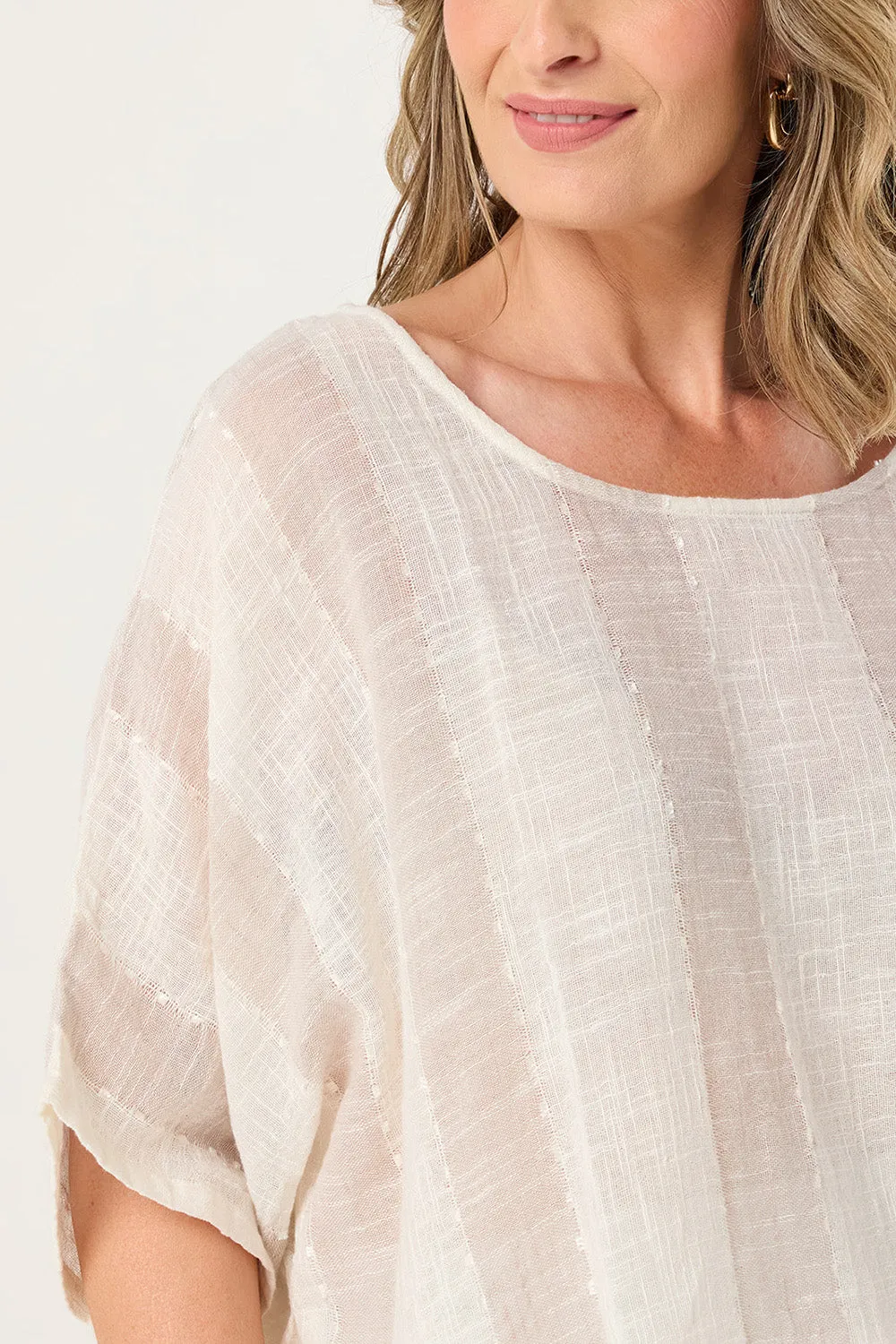 Breezy Design Smart Layer Cherry Oversized Top in Natural Stripe