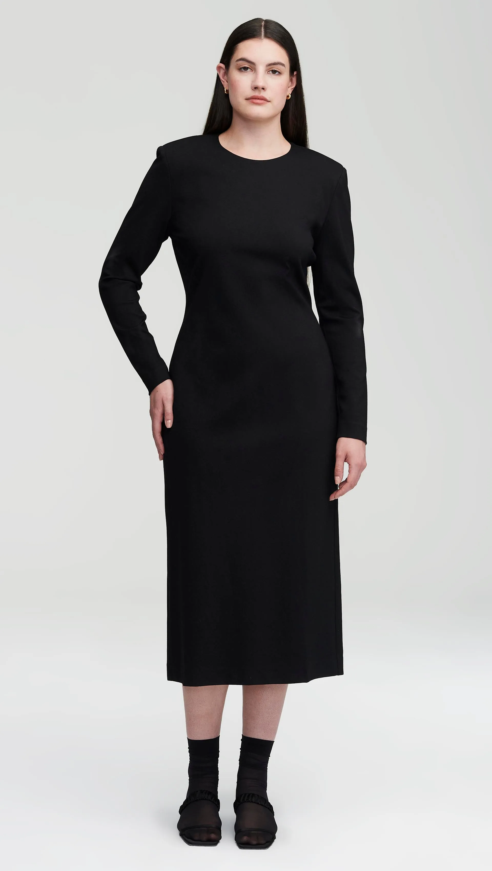 Office Cool Contrasting Detail Work Dress in Ponte Jersey | Black