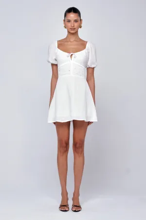Winnie Mini in White Linen Puff-Sleeve