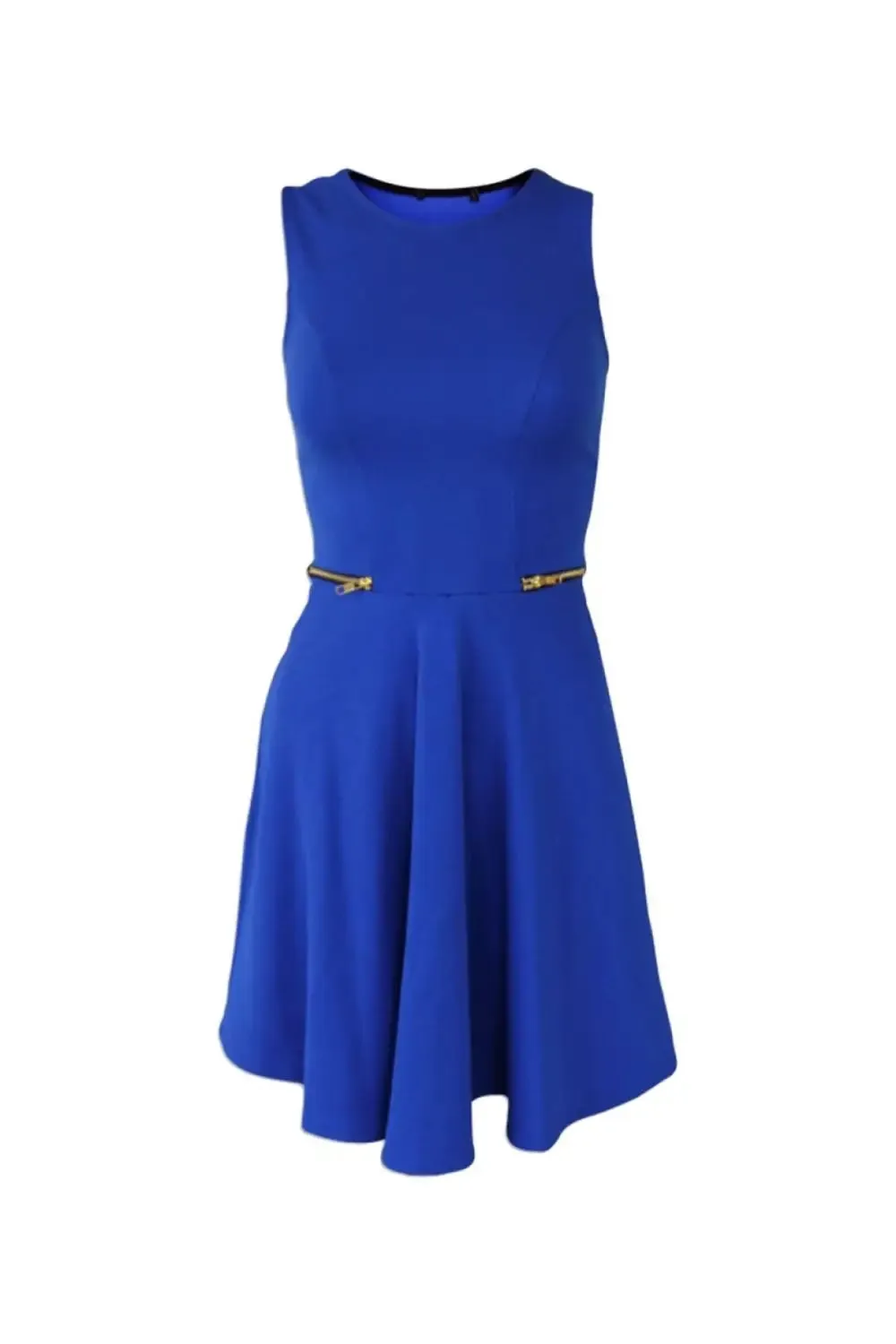 Chain-Detail Matte-finish Skater Dress with Feature Zips