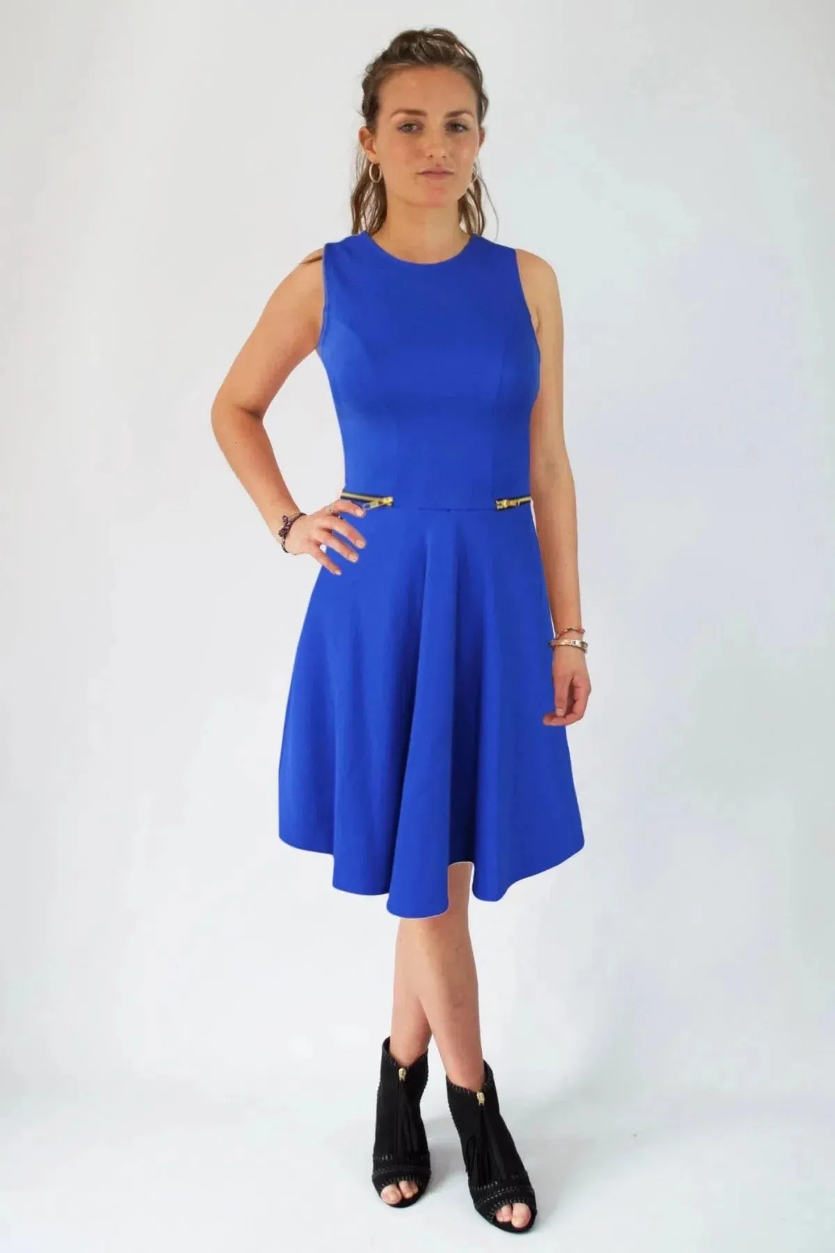 Modern Texture Dreamy Simplicity Skater Dress with Feature Zips