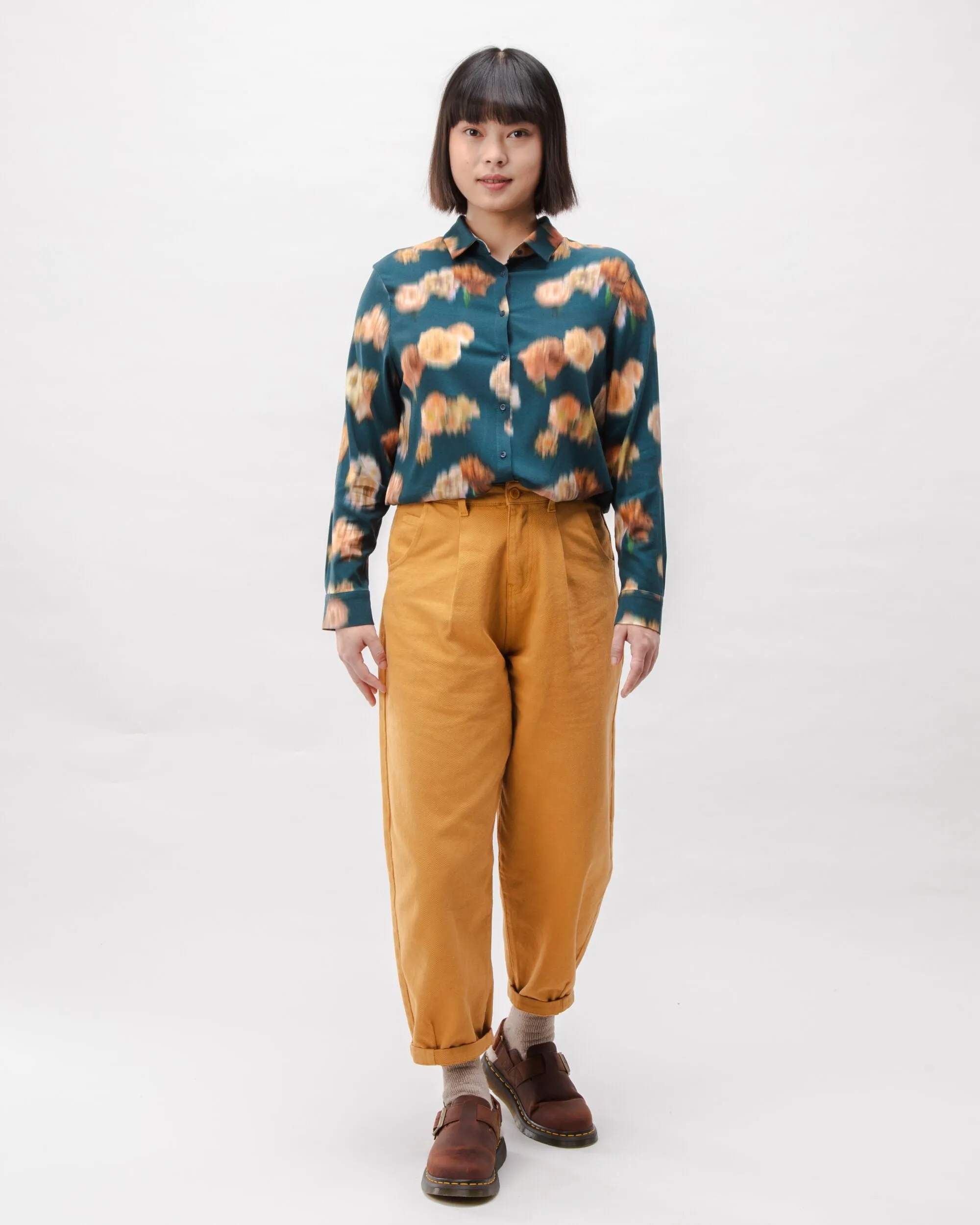 Flexible Ribbed Neckline Urban Fashion Nebula Viscose Blouse Navy