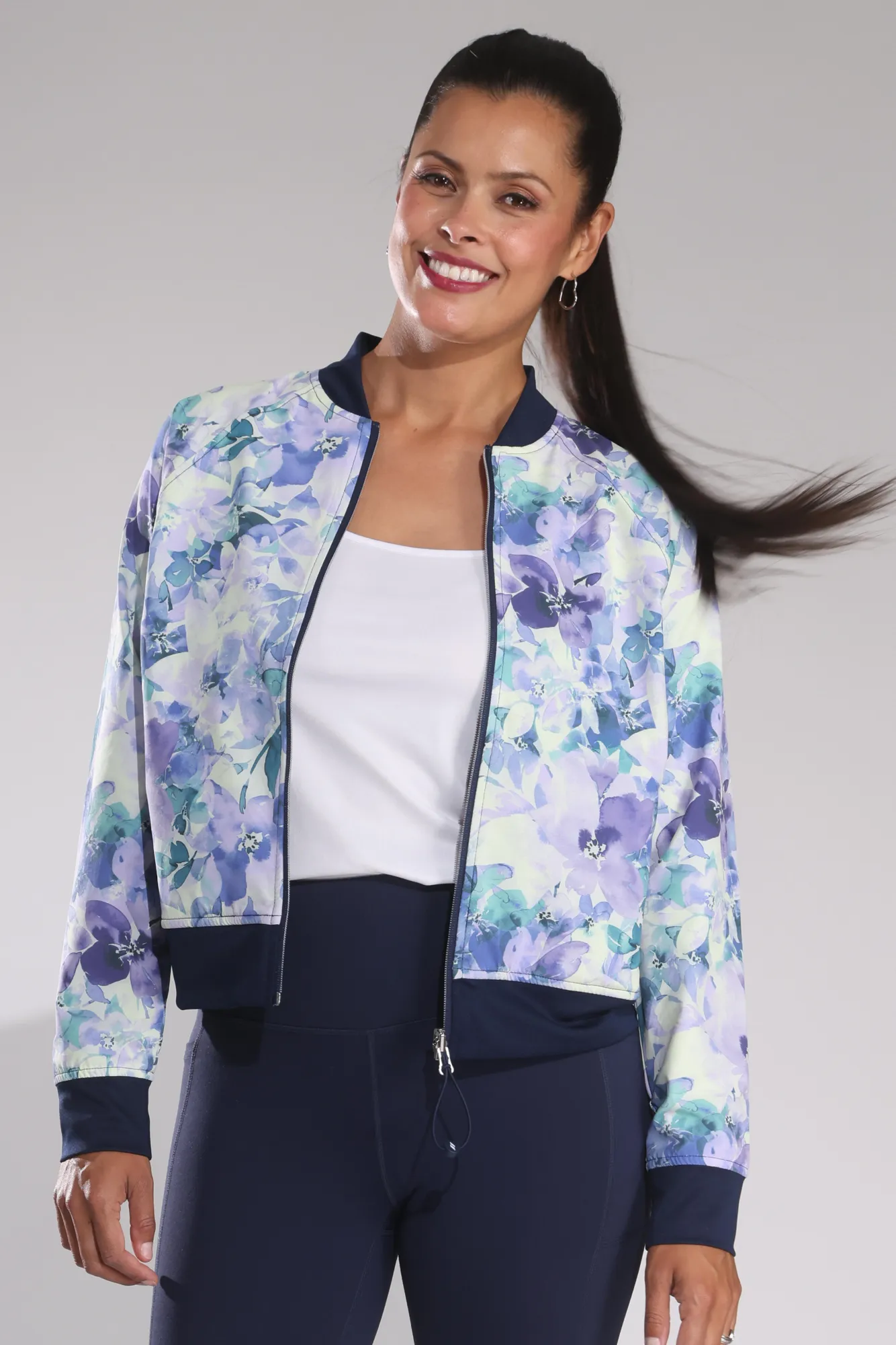 Mid Length Jacket | Blue Seascape Floral | 0804B1