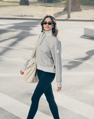 Concert Look Ribbed Quarter Zip in Grey Melange