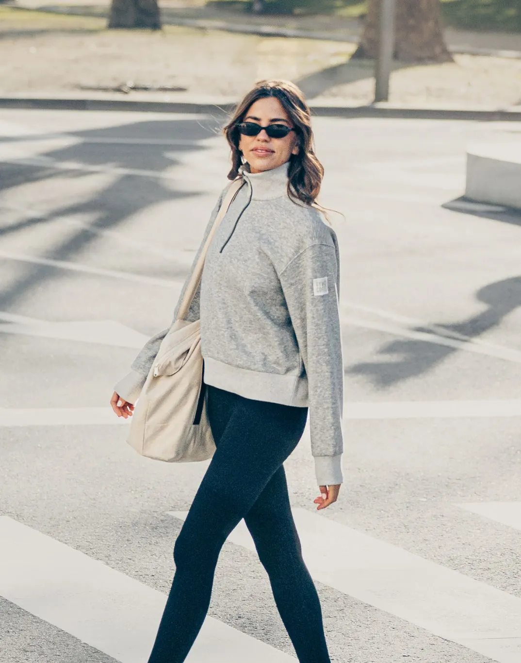 Concert Look Ribbed Quarter Zip in Grey Melange