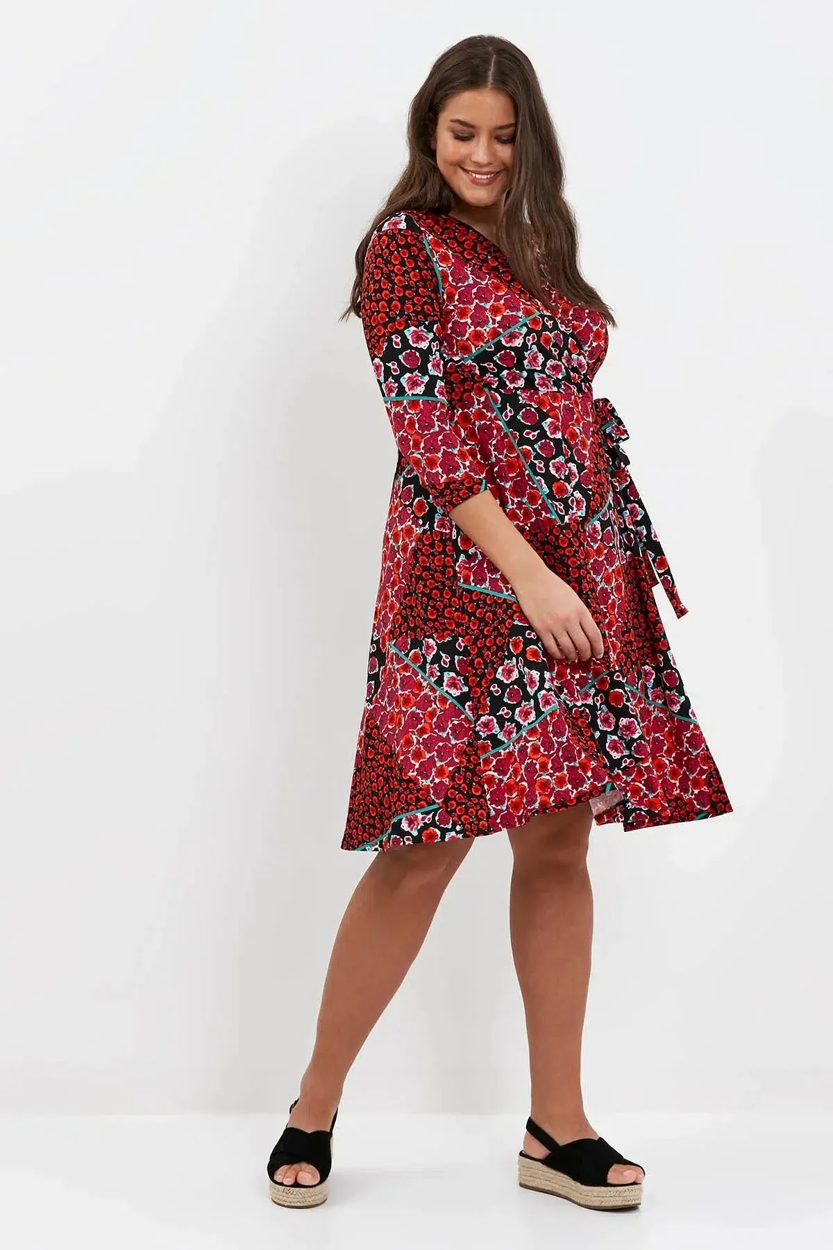 Floral V Neck Wrap Dress Timeless Fit Look