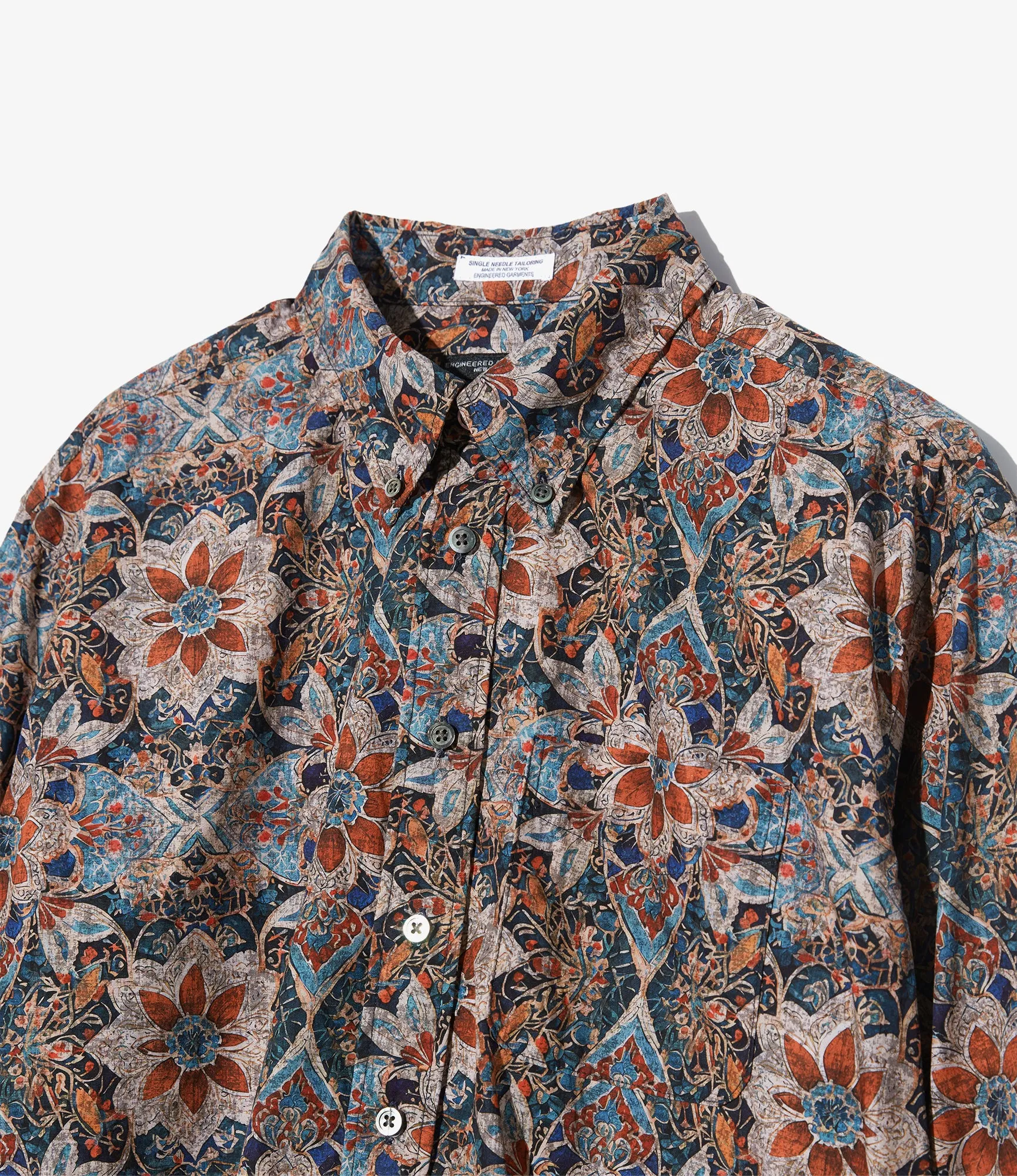 19th Century Button Down Shirt ?C Orange/Navy Floral Cotton Lawn ComfortFirst