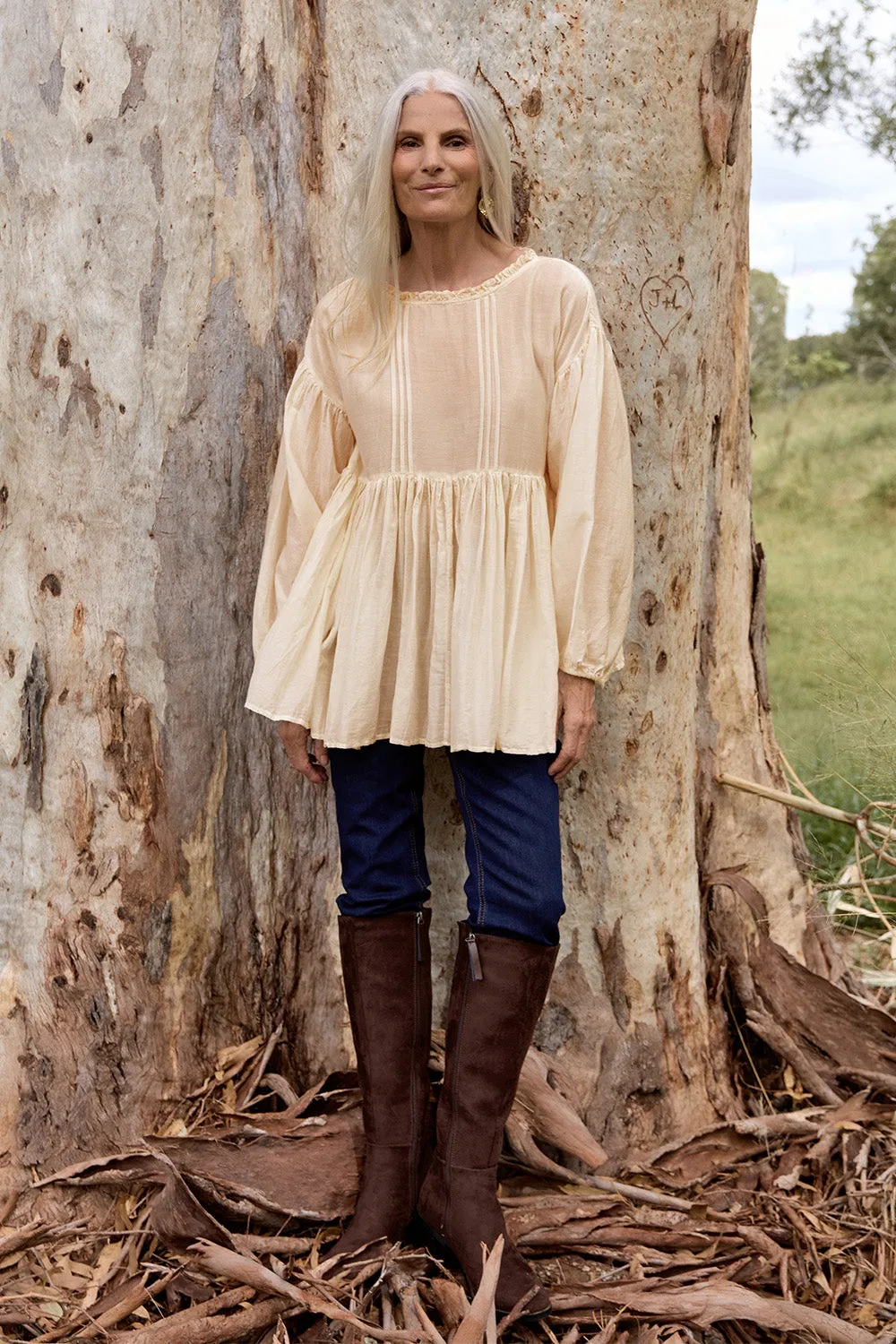 Everyday Flex Fashion Comfort Coco Cotton Silk Blouse in Pearl