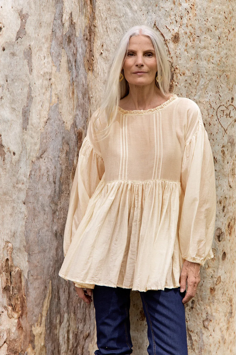 QuickDry Material Chilly Day Style Coco Cotton Silk Blouse in Pearl