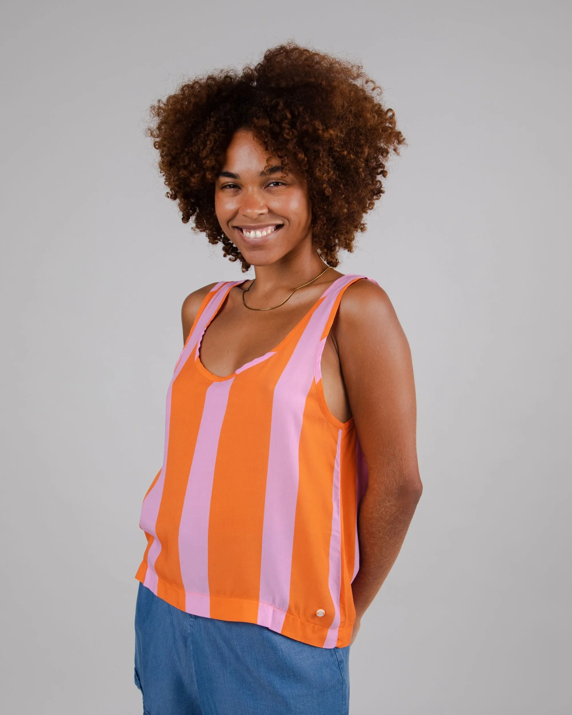 Color Block Tank Top Orange Reinforced Shoulders Thermal Regulation Fabric