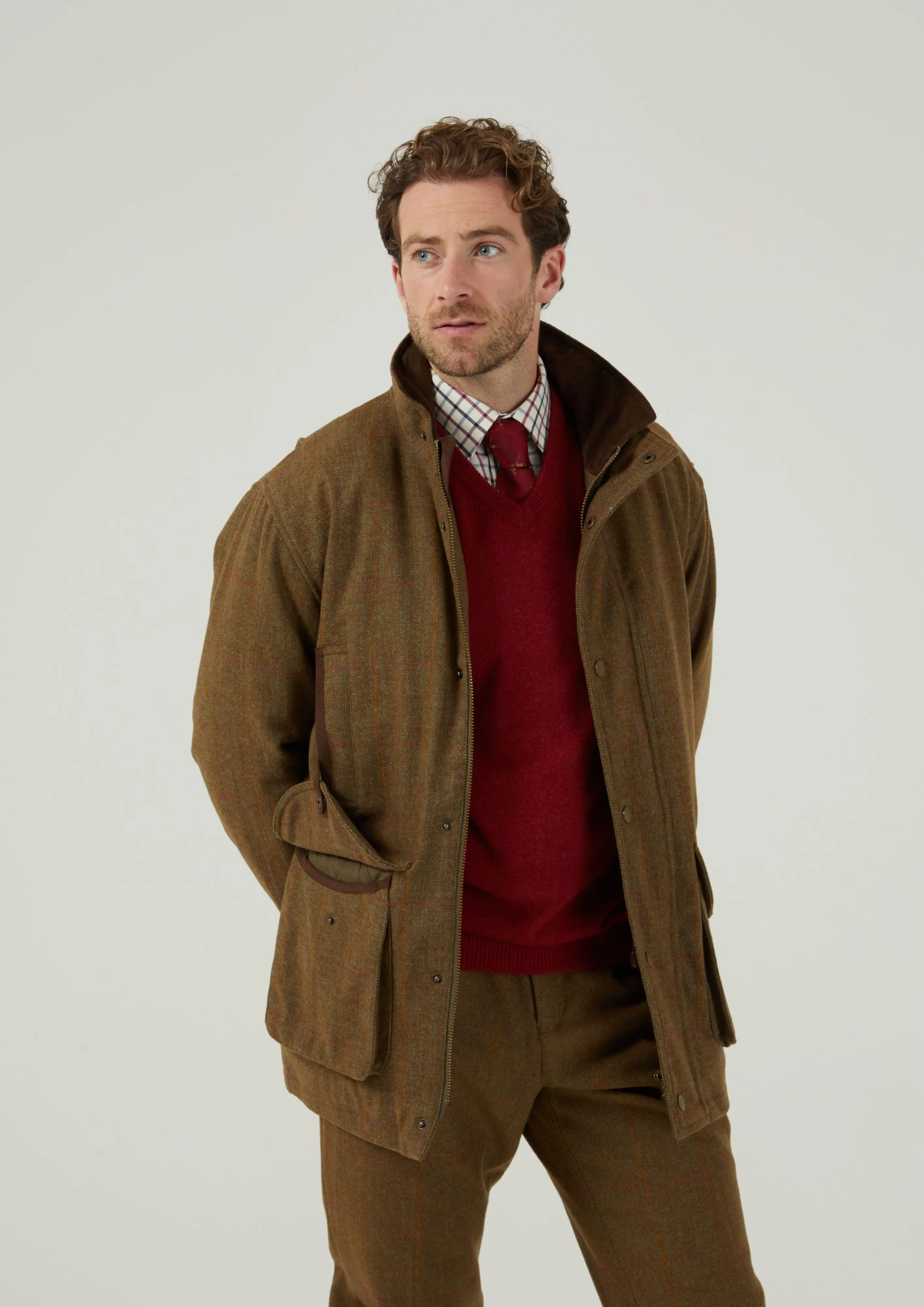 QuickAccess Pockets Combrook Men's Tweed Shooting Field Coat In Hawthorn - Shooting Fit