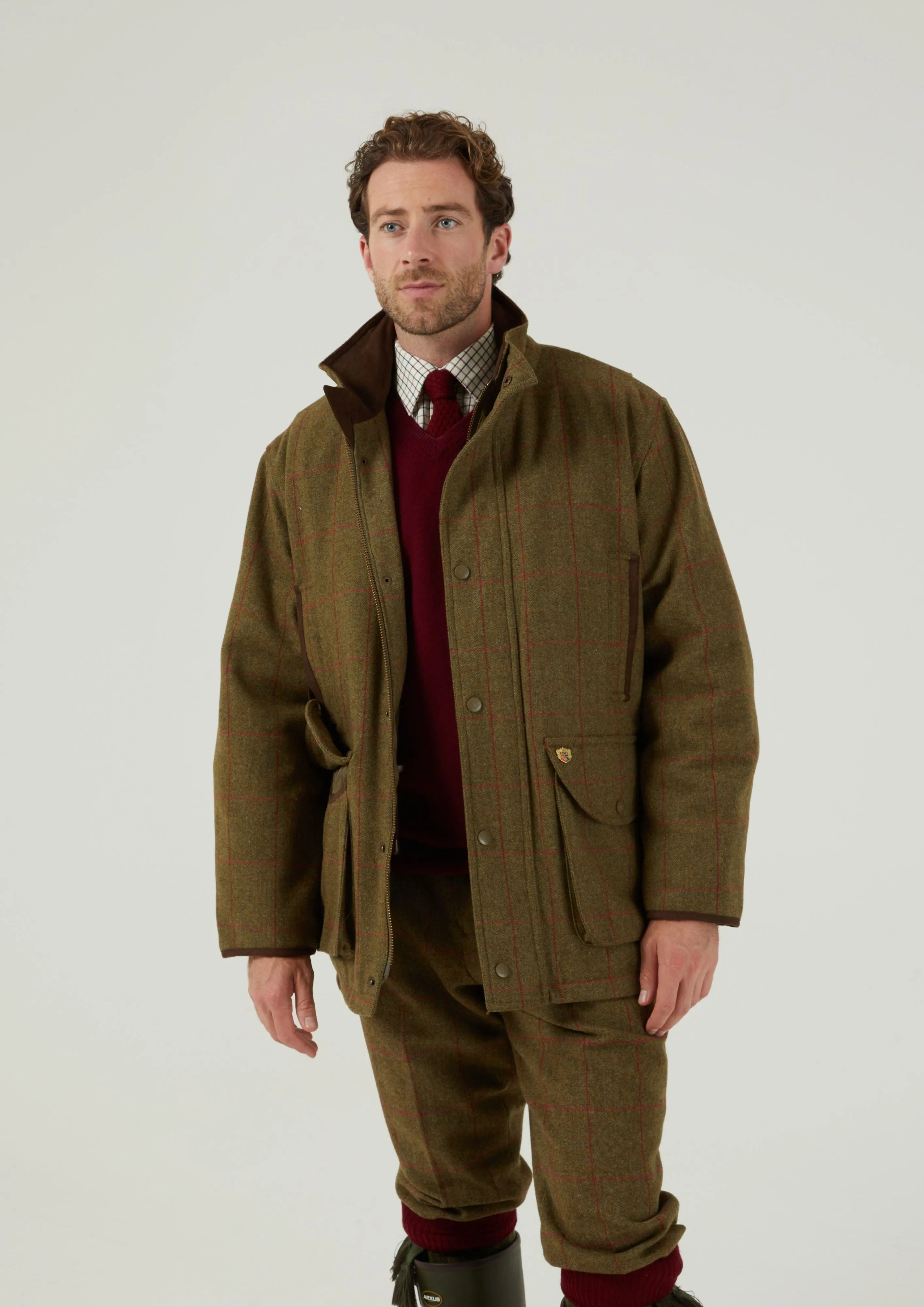 Buttery Soft Handfeel Combrook Men's Tweed Shooting Field Coat In Sage - Shooting Fit