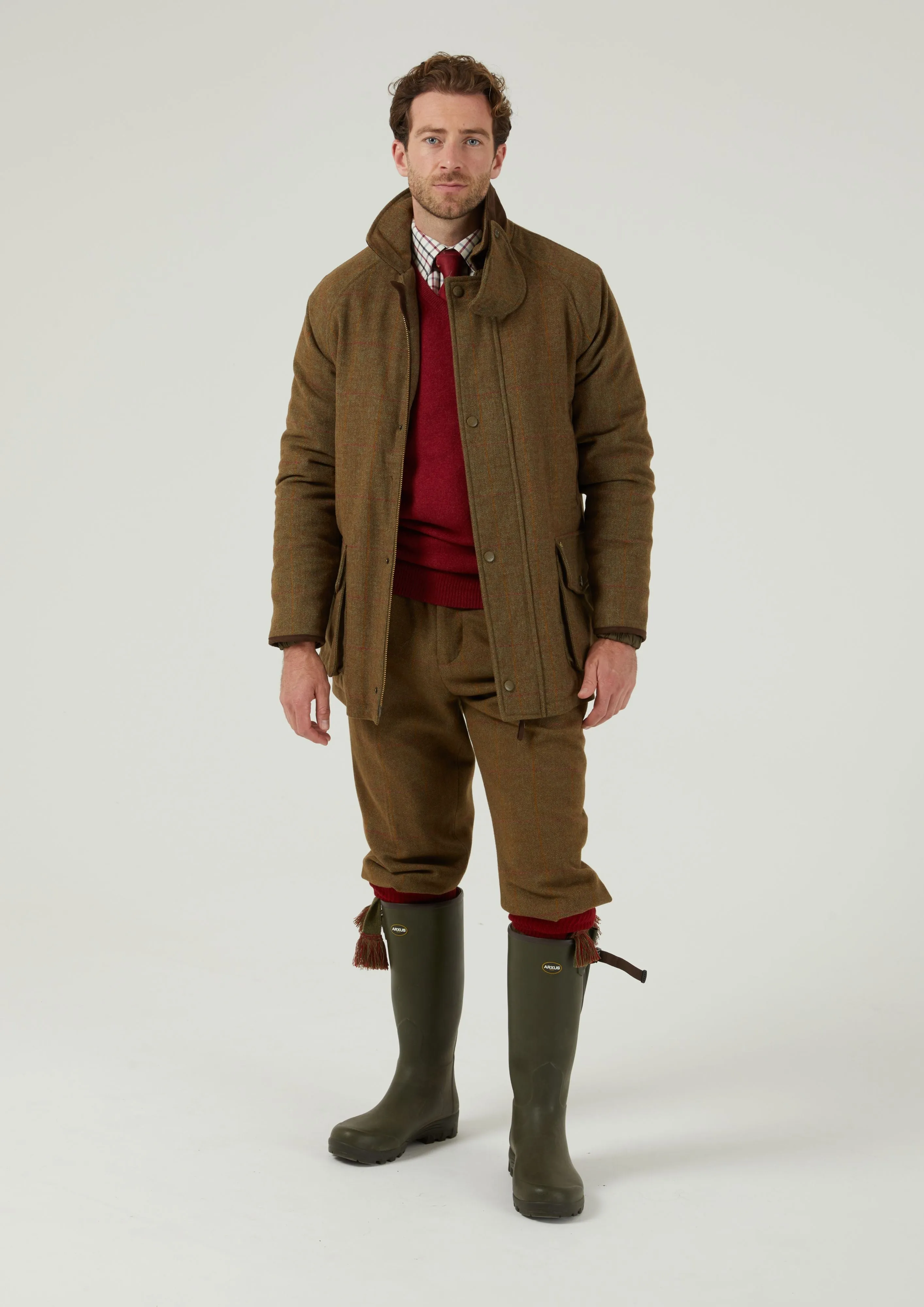 Combrook Men's Waterproof Tweed Coat In Hawthorn - Regular Fit Adjustable Cuff Design Autumn Vibe