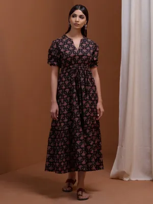 Women's Designer Black Printed Tier Dress Chill Fashion