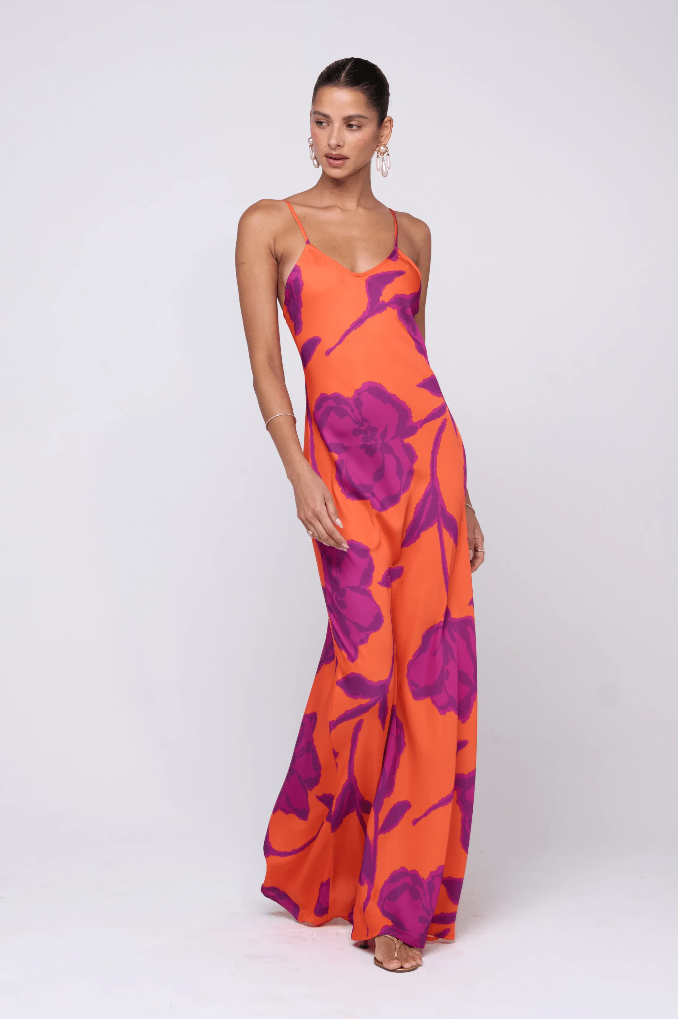 skin friendly V Neckline Rose Dress in Mandarin