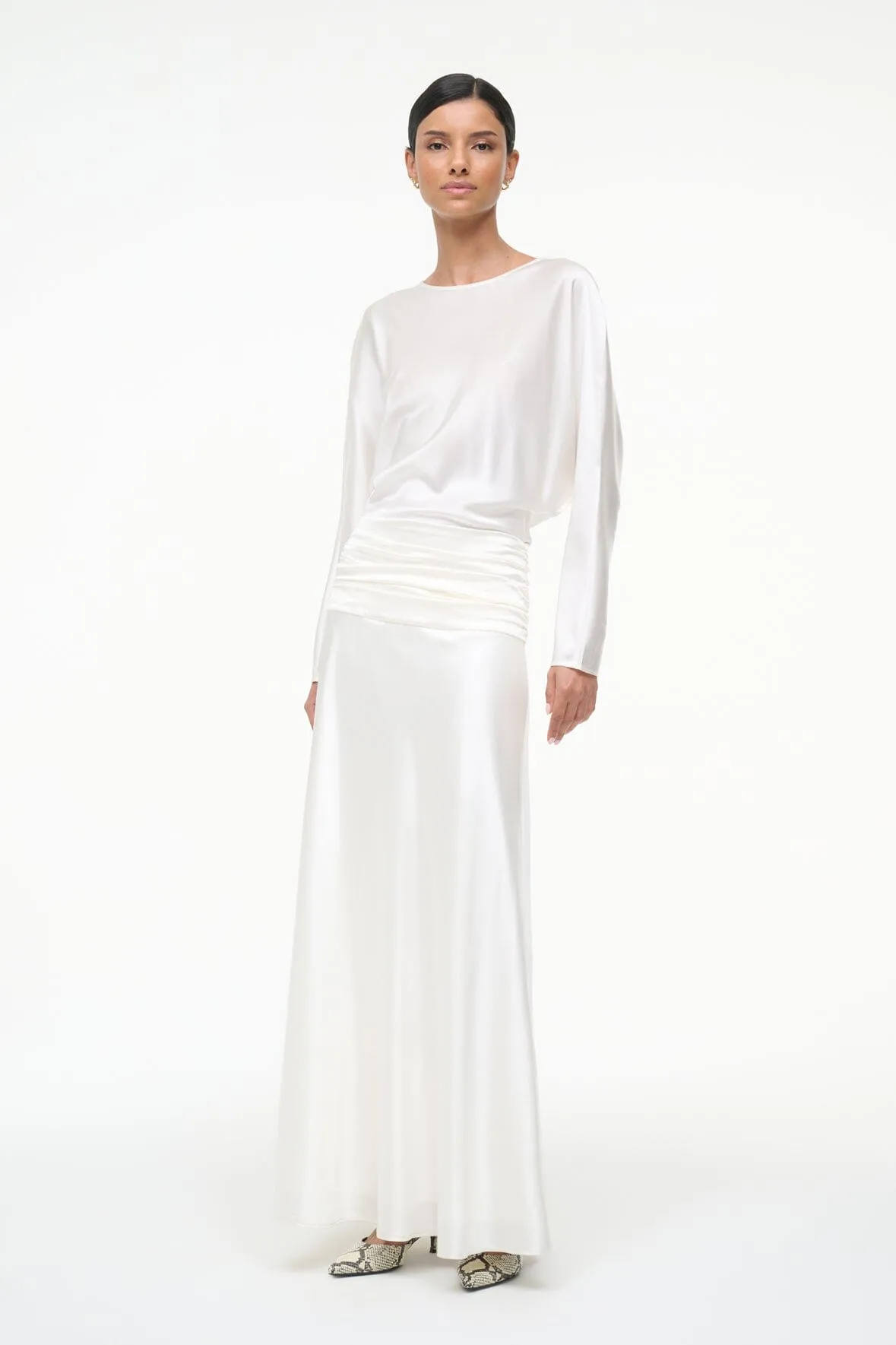 FREDA SILK DRESS | IVORY Texture Rich Tasteful Detail