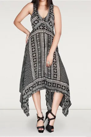 Border Print Hanky Hem Dress Effortless Layer Wear