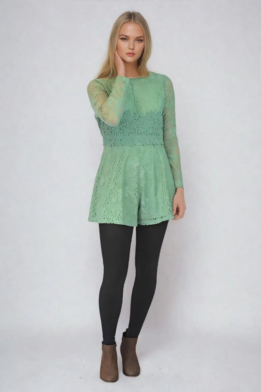 Sharp Motion Gender Free Lace Long Sleeve Playsuit