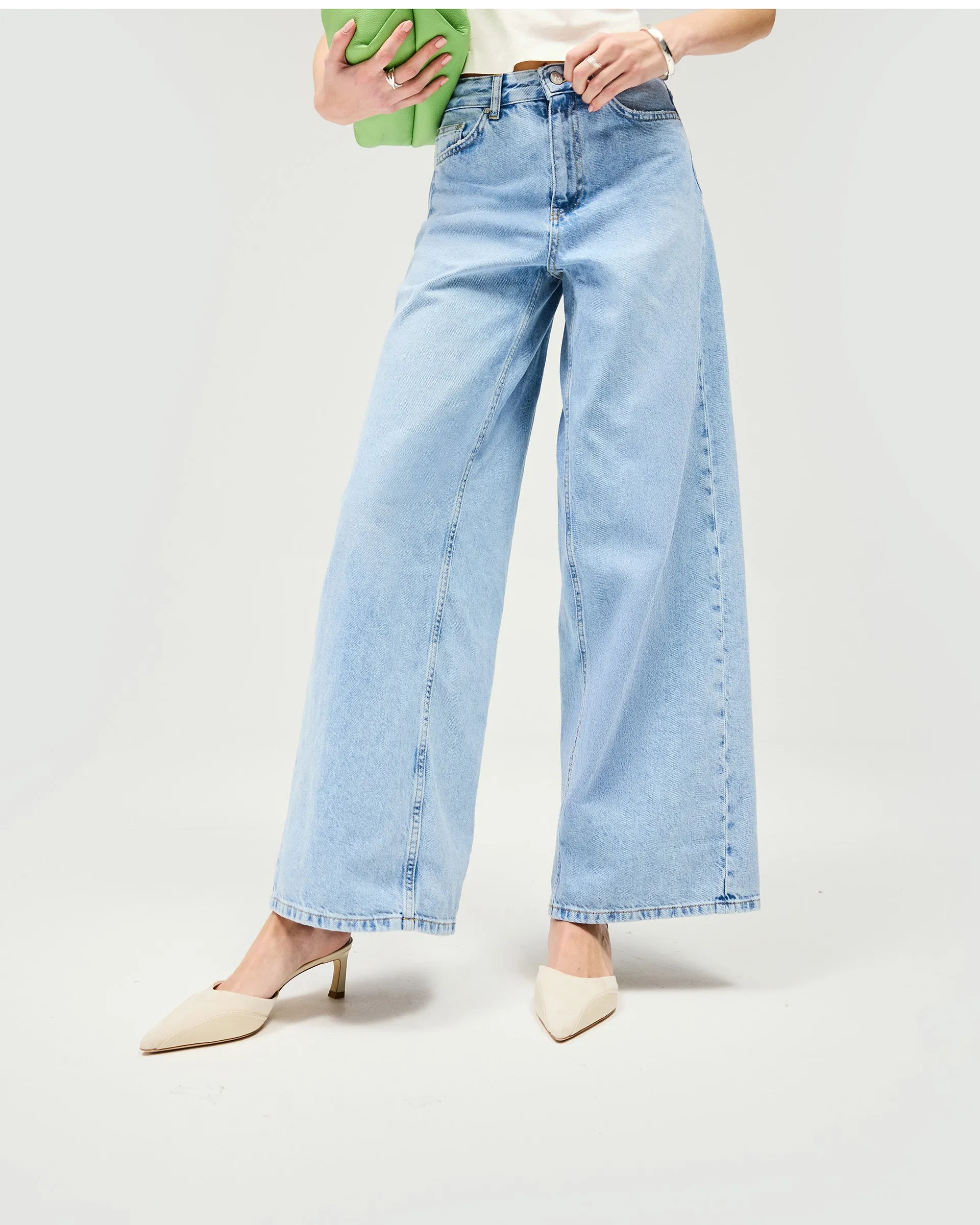 Sleek Fit Mid Rise Wide Leg Jean - Washed Blue
