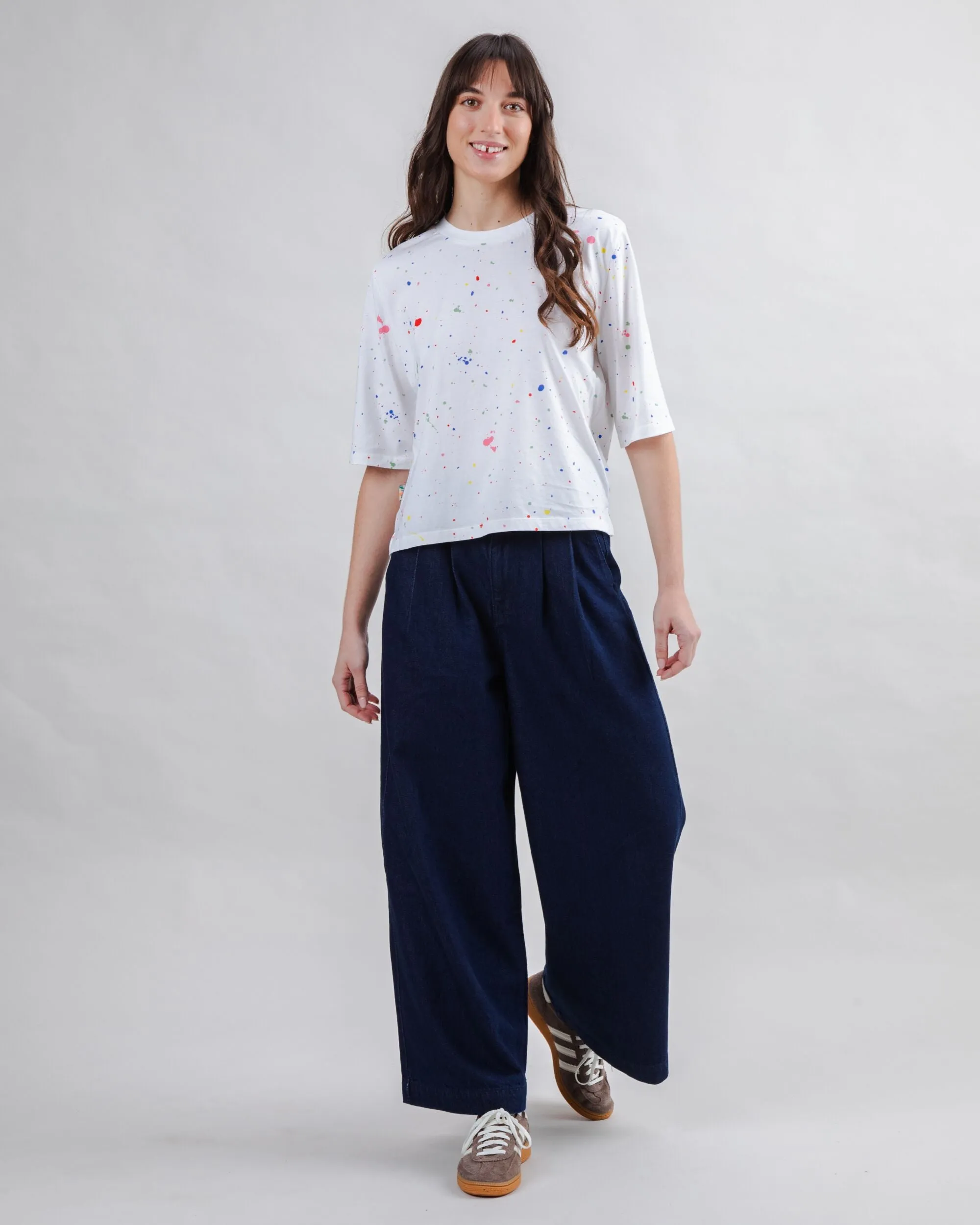 Sustainable Packaging in demand Splash Paint Squared Tee White