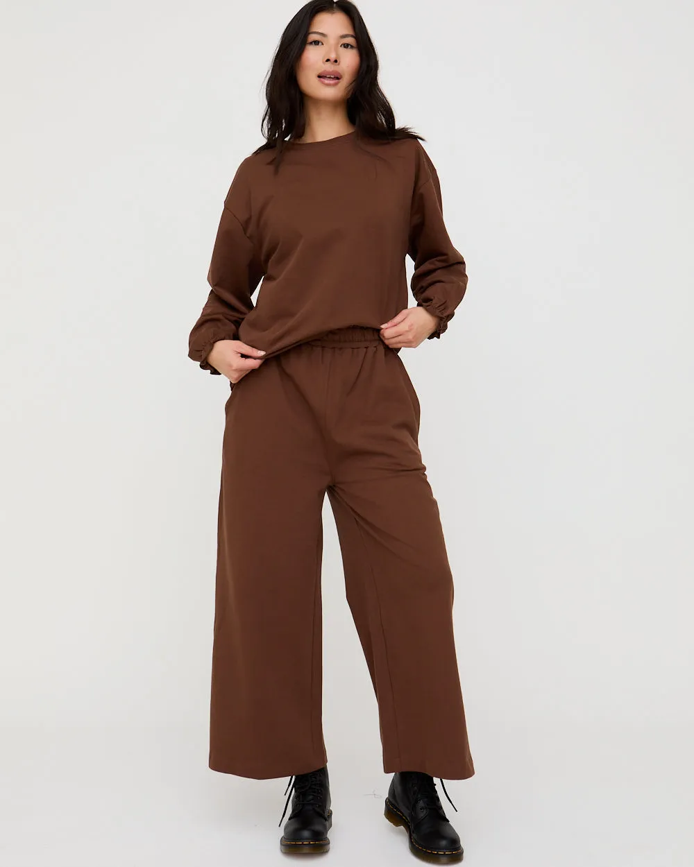 Noor Mocha Brown Wide Leg Trousers Movement Ease