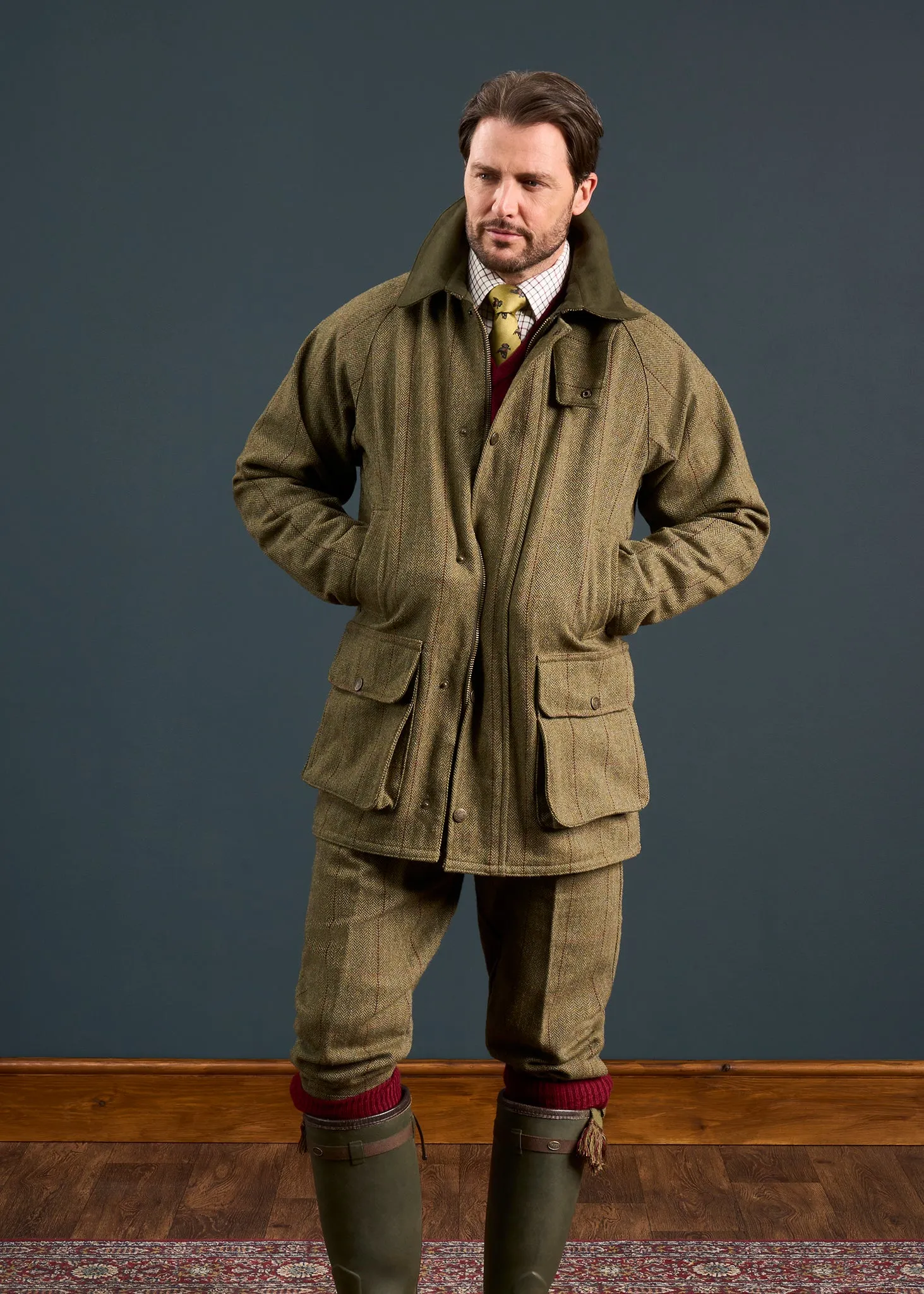 Rutland Men's Tweed Waterproof Shooting Coat In Oakley ReversibleStyle