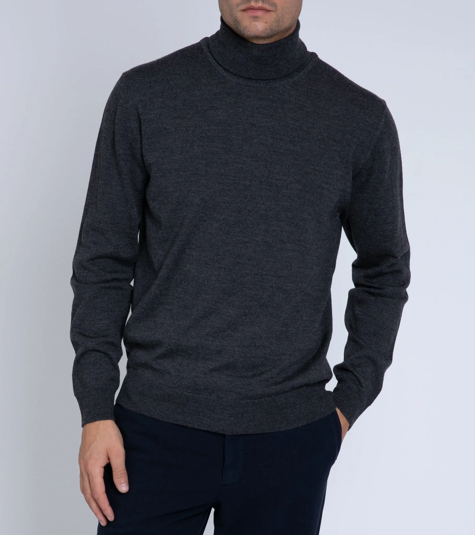 Elite Vibe SlipResistantWaistband Trunk William Merino Roll Neck Sweater: Charcoal