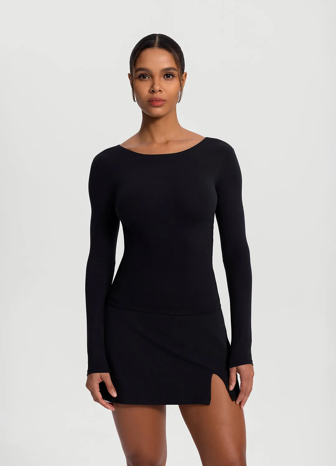 Basic Wear Open-Back Long Sleeve Top