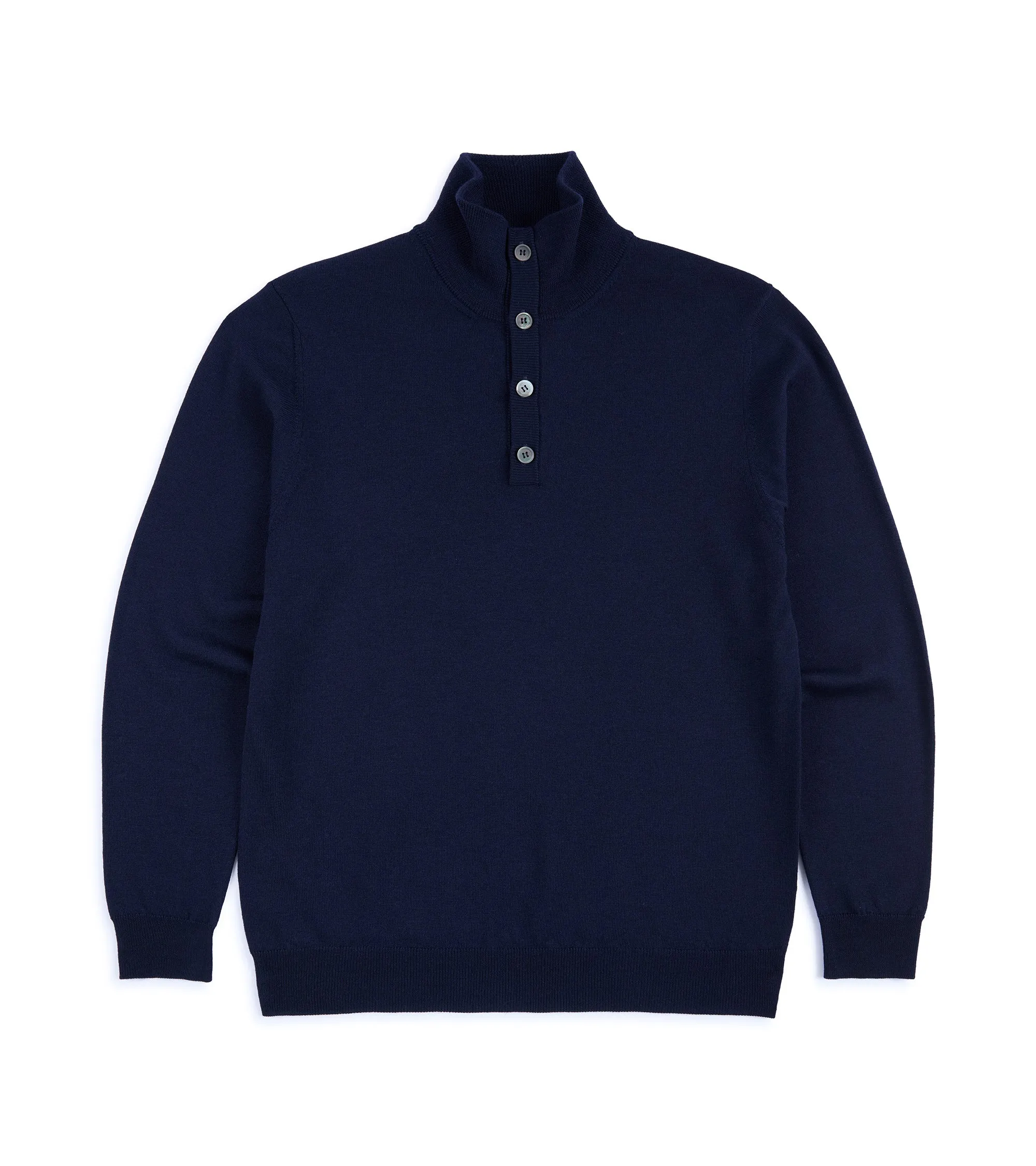 Busy Glow MatteFinishTexture Trunk Bennet Merino Button Neck Sweater: Navy