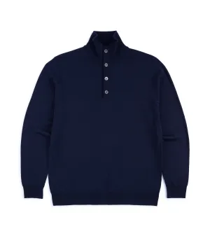 Busy Glow MatteFinishTexture Trunk Bennet Merino Button Neck Sweater: Navy