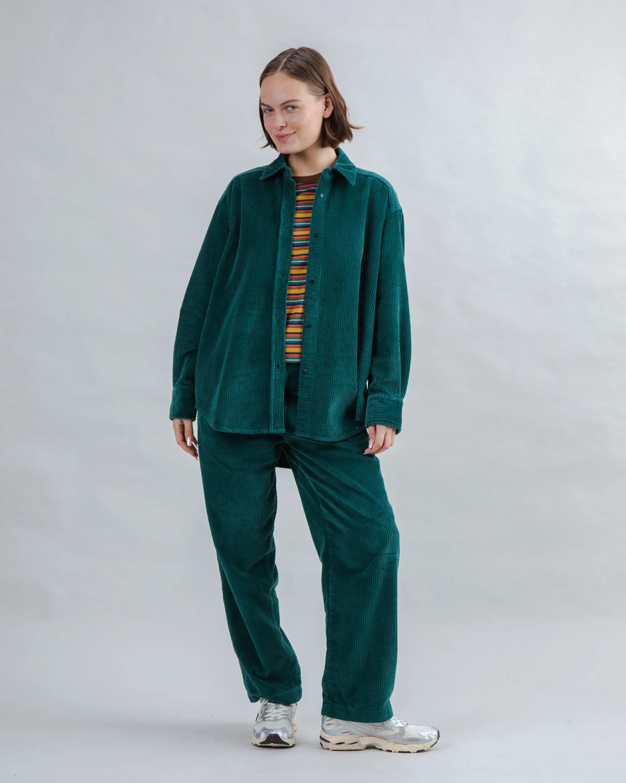 Corduroy Long Overshirt Green Cozy Fit Wear