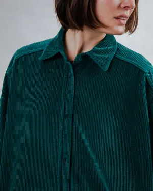 Cool and Chic Corduroy Long Overshirt Green