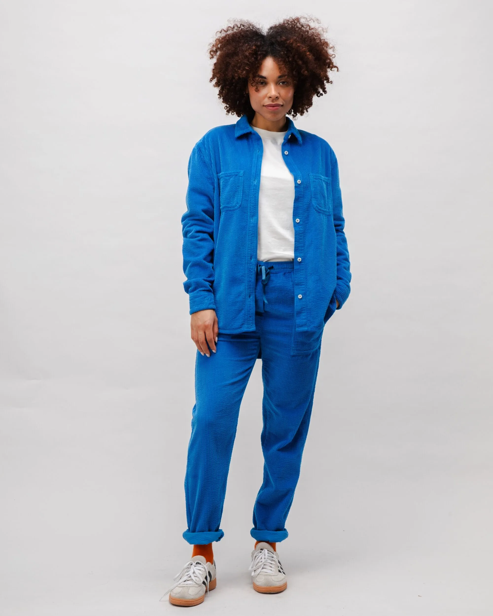 Corduroy Oversize Blouse Blue Minimalist Stitching Timeless and Chic