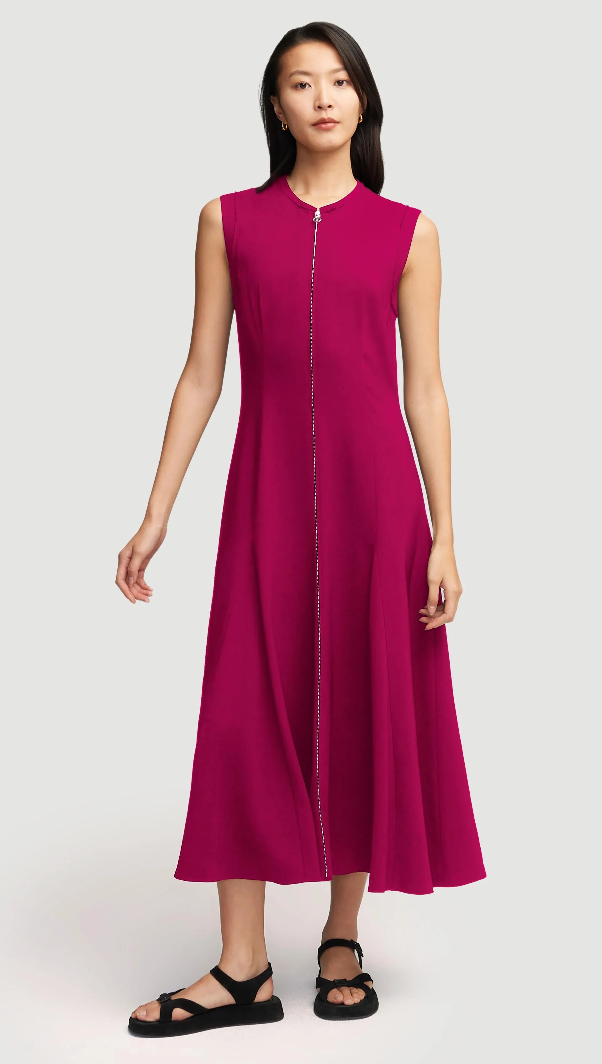Sharp Finish Cornelia Dress in Viscose Linen Twill | Fuchsia