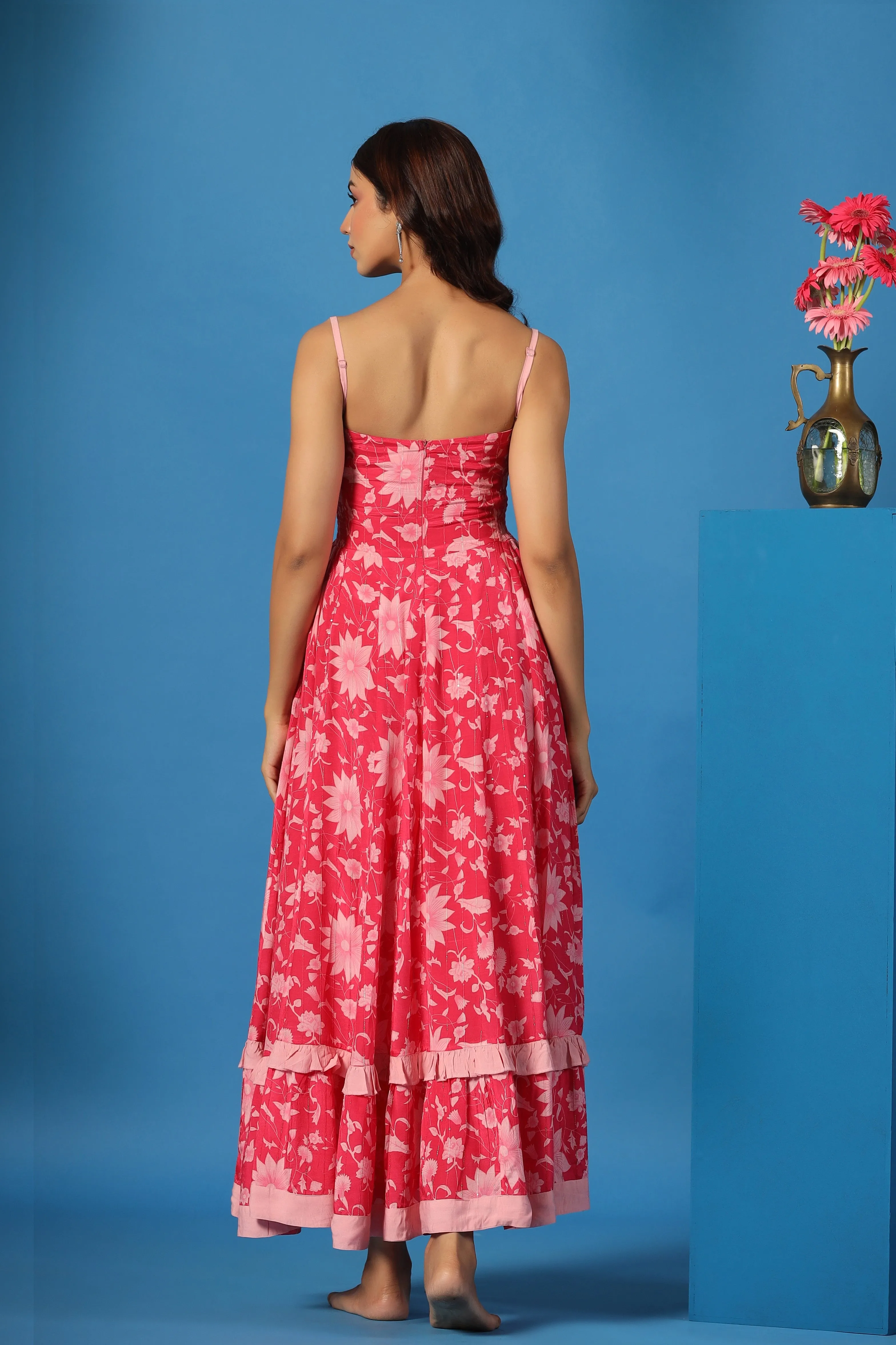 Street Flex Casual Pick Women's Pink Floral Long Dress