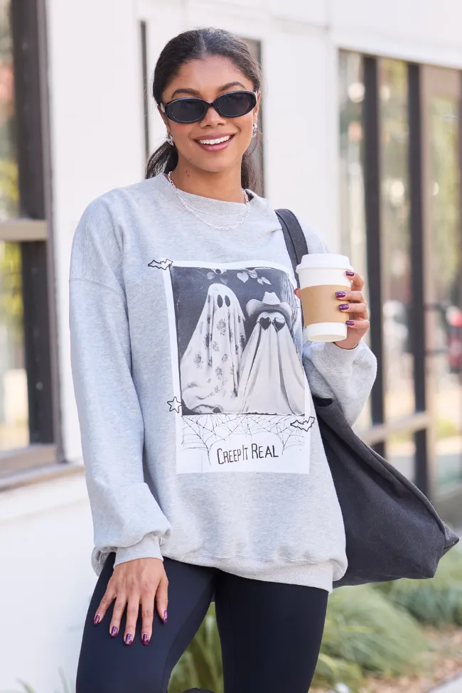 Street Trend Look Anti microbial coating Creep It Real Light Grey Graphic Sweatshirt SALE
