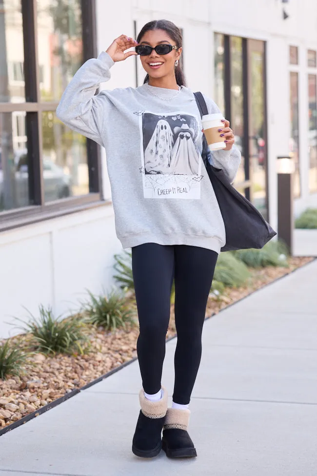 Boat neck style Urban Casual Look Creep It Real Light Grey Graphic Sweatshirt SALE
